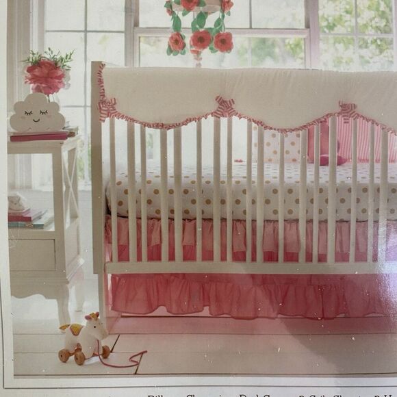Boho Baby Crib Collection 8 Pc My Baby Sam Comforter Sheets Rail Cover Pink Gold - Picture 1 of 5
